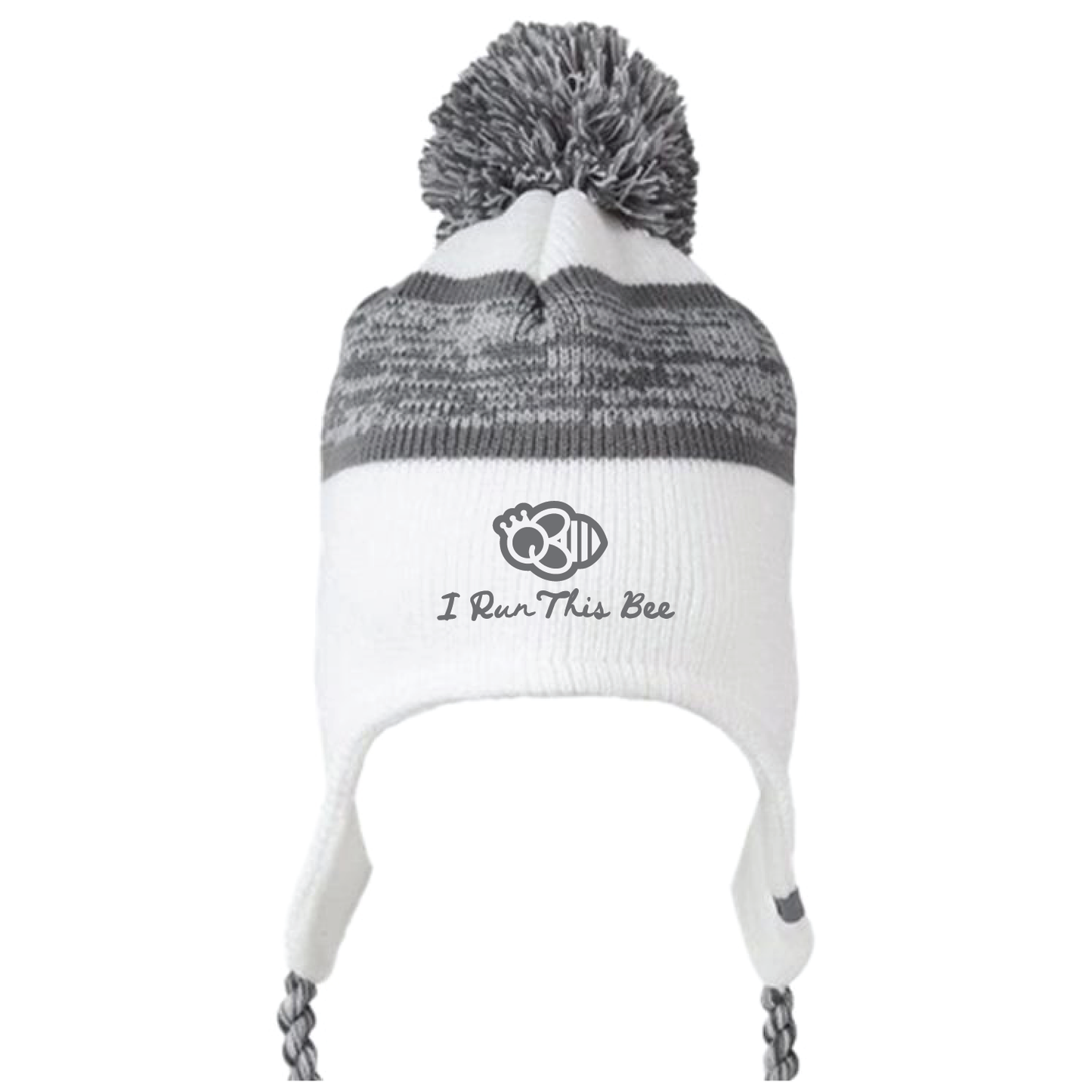 QB Knit Pom Beanie - White/Grey