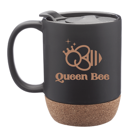 QB 13oz. Barista Ceramic Coffee Mug w/ Cork Bottom - Black