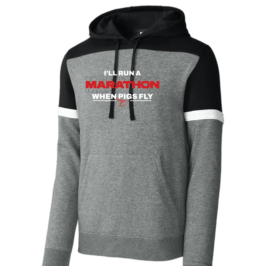 *New* FPM '26 Unisex 'When Pigs Fly' Colorblock Fleece Hoodie - Blk/Grey (Red Imprint)