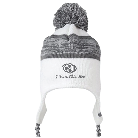 QB Knit Pom Beanie - White/Grey