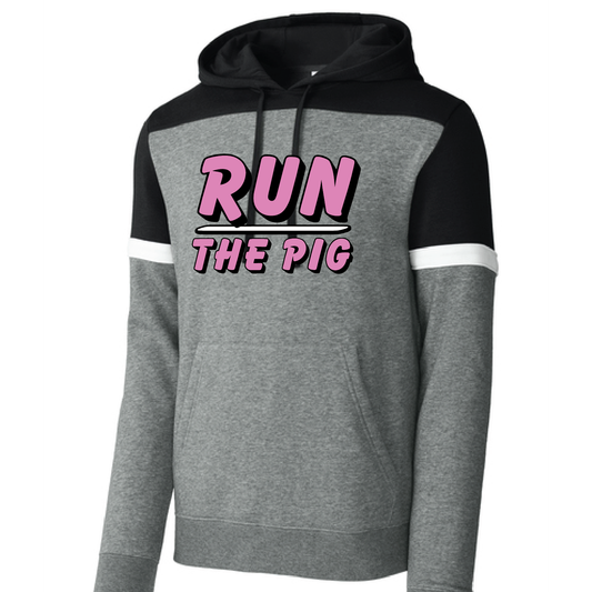 *New* FPM '26 Unisex 'Run The Pig' Colorblock Fleece Hoodie - Blk/Grey